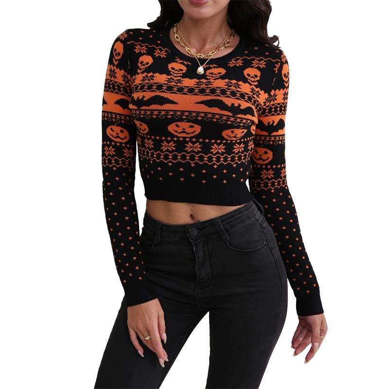 Halloween Bare Midriff Tops Đan Áo len