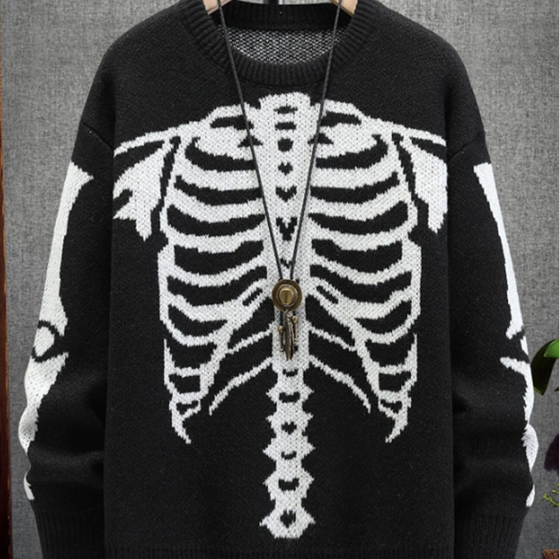 Halloween Skulls Crew Neck Mens áo len