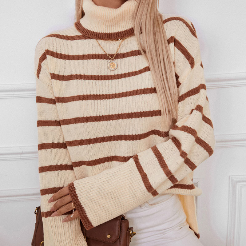 Áo len sọc nữ turtleneck phụ nữ